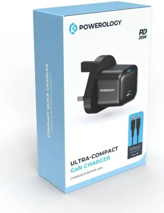 POWEROLOGY ULTRA-COMPACT GAN CHARGER PD 20W | WITH USB-C TO USB-C BRAIDED CABLE